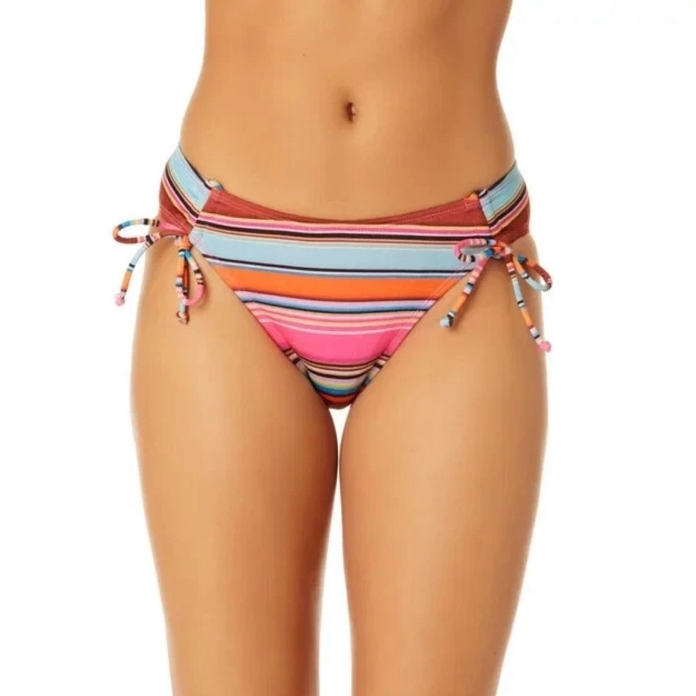Metallic Shimmer Striped Bikini Bottoms - Cheeky Sunset Stripe - Women’s L 11/13